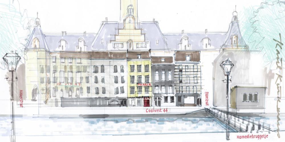 tekening van de Thalia bioscoop in aquarelkleuren