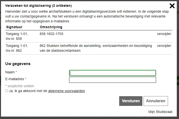 Afbeelding voorbeeld van versturen aanvraag. 